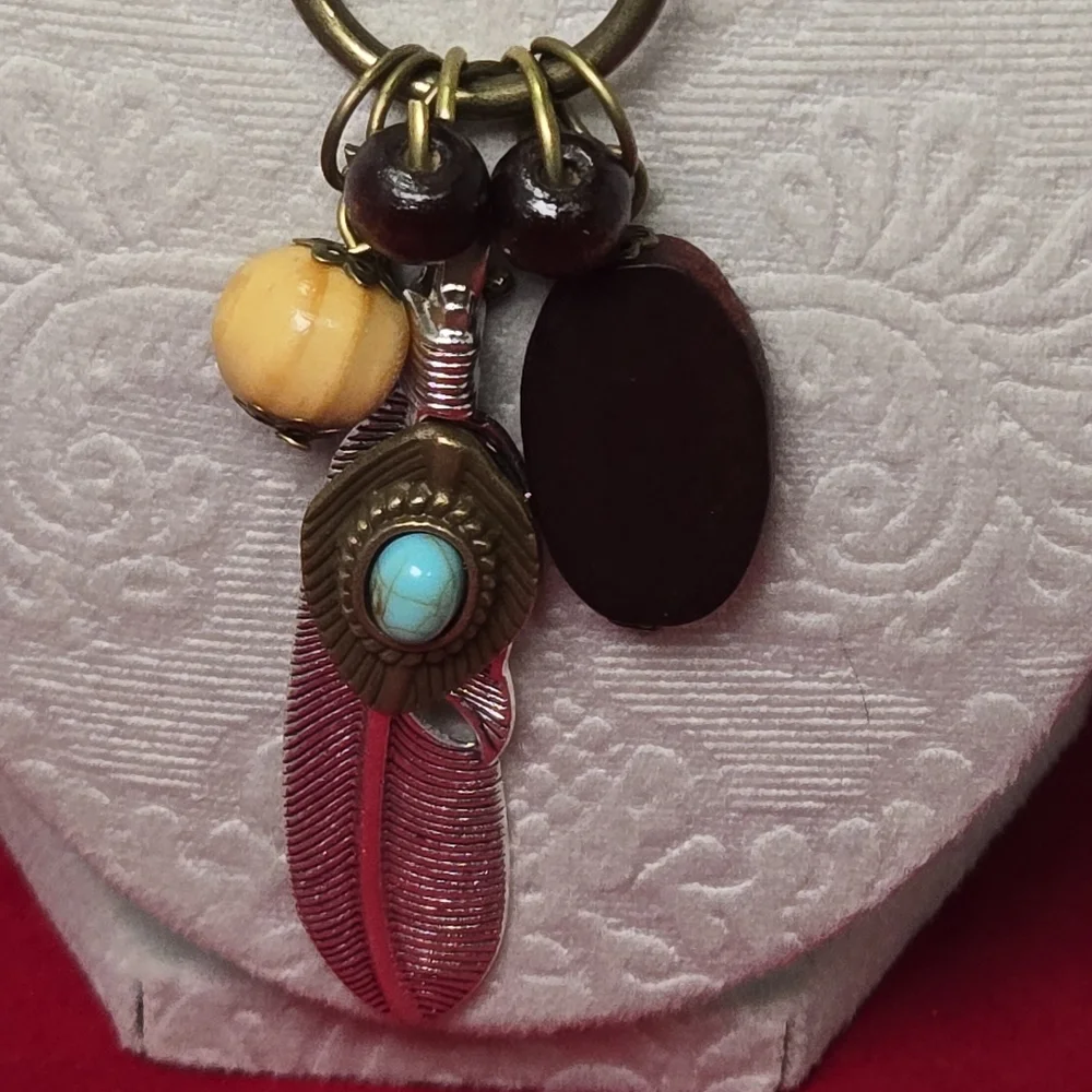 Layered Boho Necklace Feather Turquoise Wood Star Western Southwestern Charms